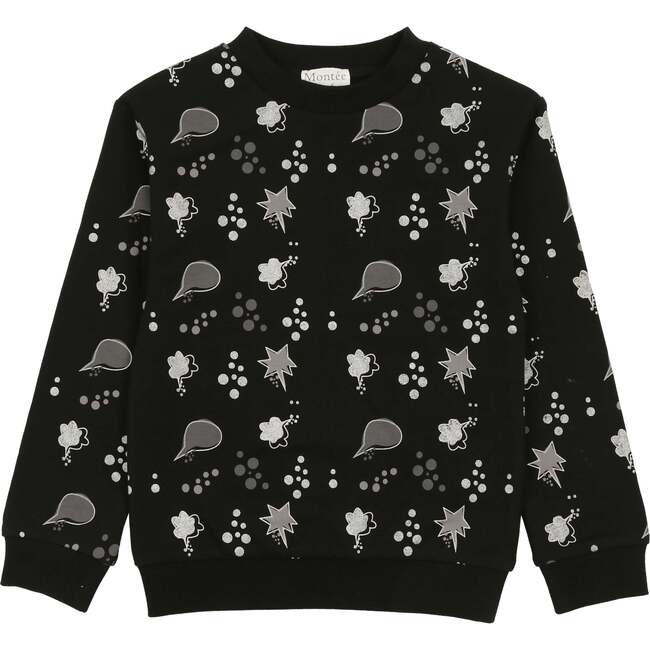 Girls Super Bubble Ribbed Crew Neck Sweater Top, Black