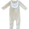 Girl's Embroidered Bib Long Sleeve Footie, Cream - Footie Pajamas - 1 - thumbnail