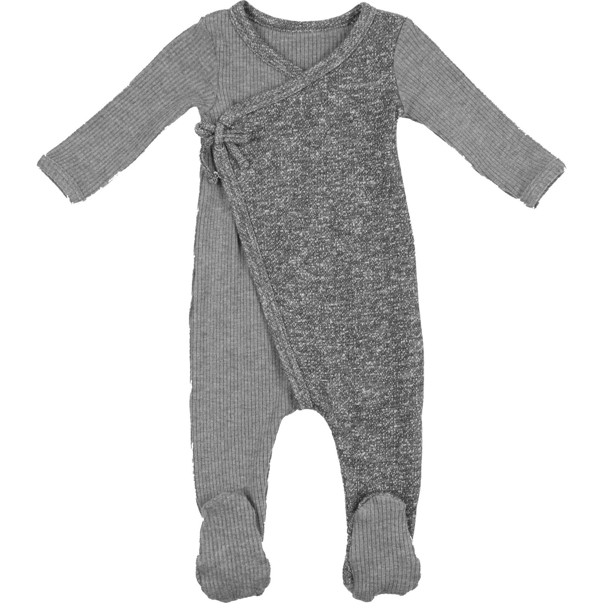 Flecked Wrap Long Sleeve Footie, Grey - Footie Pajamas - 1