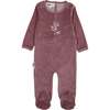 Floral Embroidered Round Neck Long Sleeve Footie, Plum - Footie Pajamas - 1 - thumbnail