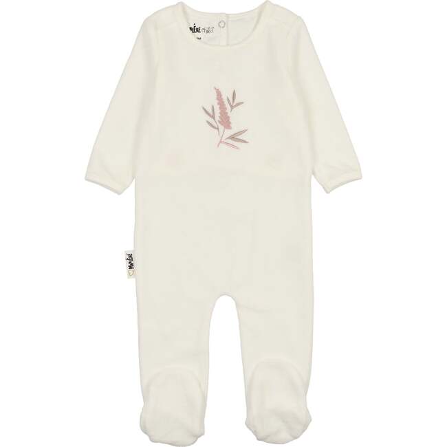 Floral Embroidered Long Sleeve Footie, Girls Cream