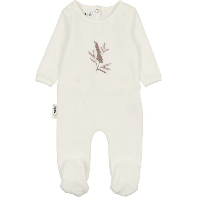 Floral Embroidered Round Neck Footie, Boys Cream - Footie Pajamas - 1