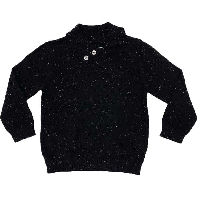 Flecked Diamonds High Neck Buttoned Sweater, Black