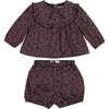 Floral Long Sleeve Yoke Top & Short 2-Piece Set, Navy - Mixed Apparel Set - 1 - thumbnail