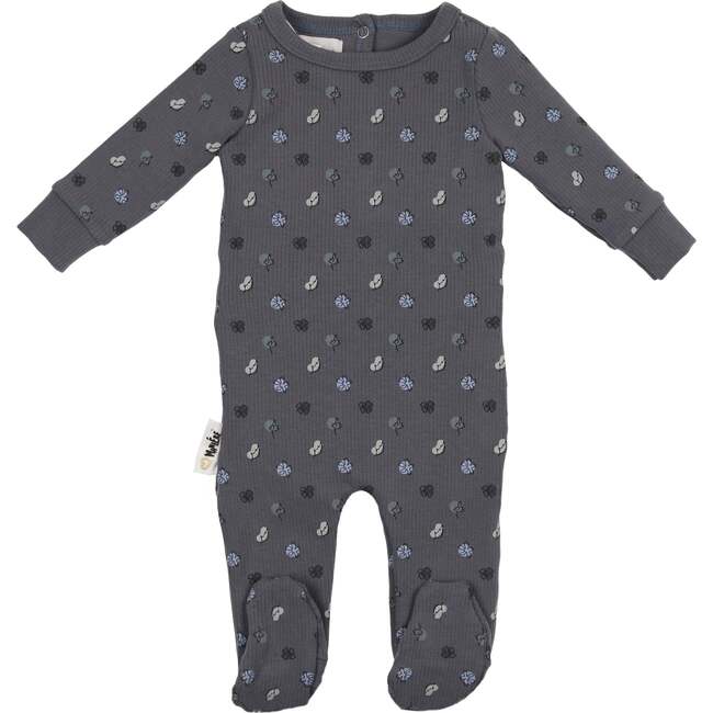 Little Leaves Long Sleeve Footie, Dusty Blue