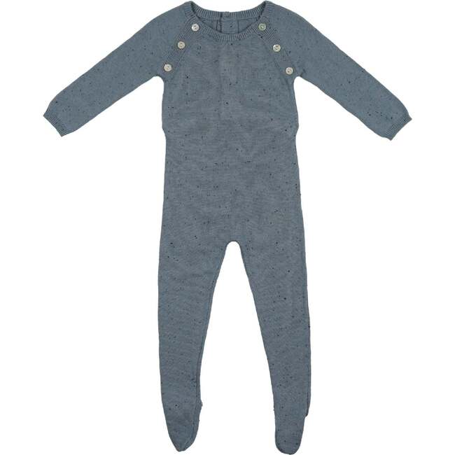 Heather Flecked Long Sleeve Footie, Flecked Blue - Footie Pajamas - 1