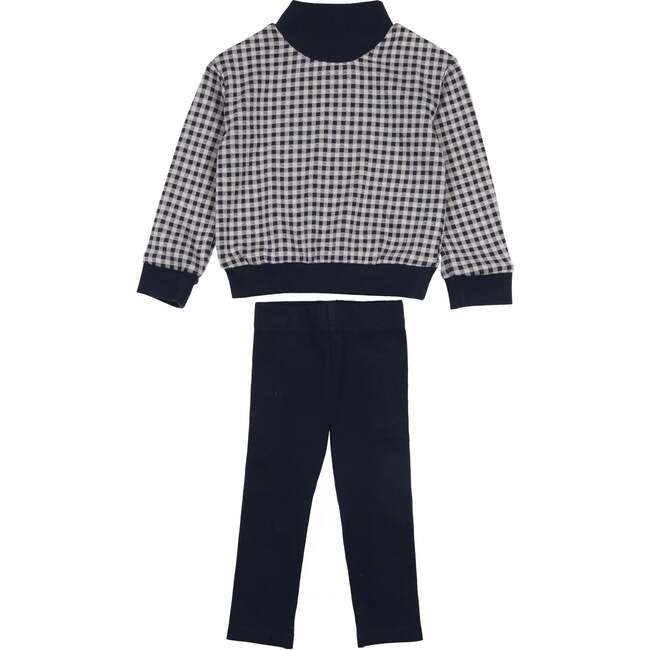 Kids Unisex Soft Gingham Turtle Neck Sweatshirt & Legging Set, Navy