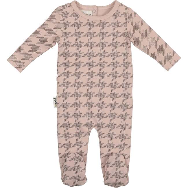 Houndstooth Long Sleeve Footie, Mauve - Footie Pajamas - 1