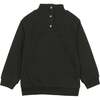 Kid Terry Mock Collat Snap Neck Long Sleeve Top, Black - Sweaters - 1 - thumbnail