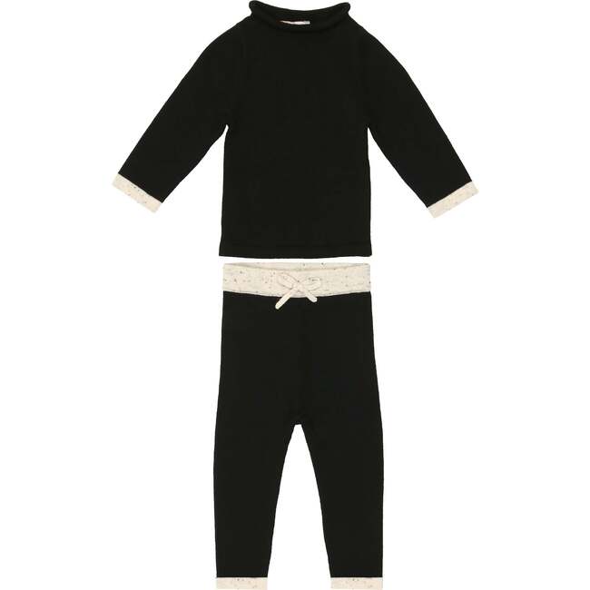 Half Flecked Long Sleeve Sweater & Pant 2-Piece Set, Black & White