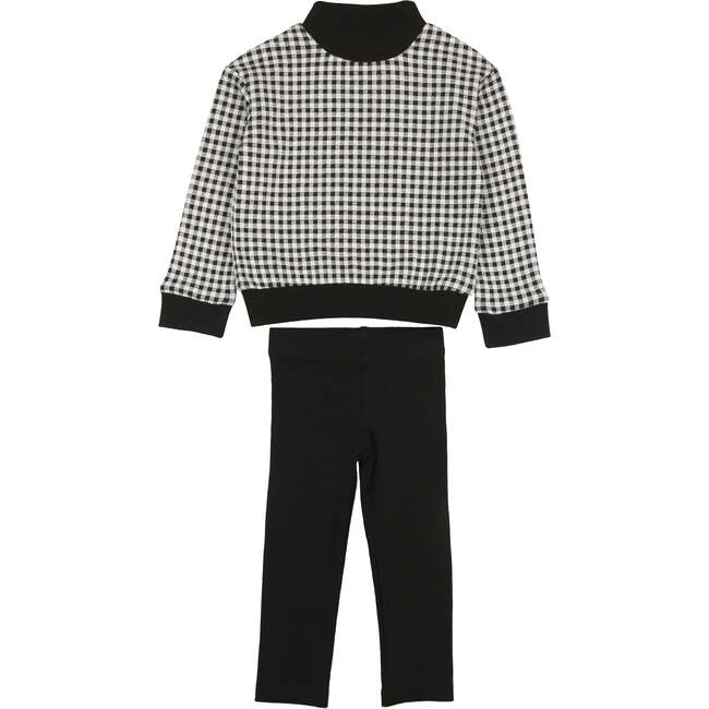 Kids Unisex Soft Gingham Turtle Neck Sweatshirt & Legging Set, Black