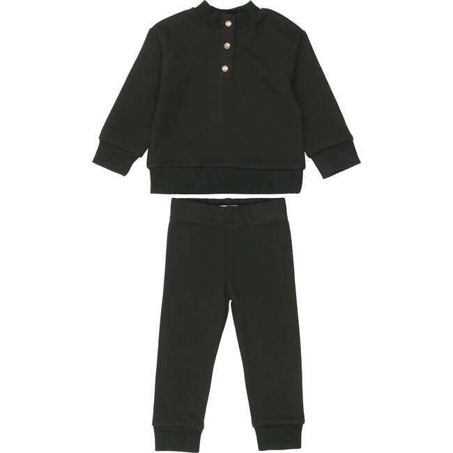 Kids Unisex Terry Henley Sweatshirt & Jogger Set, Black - Mixed Apparel Set - 1