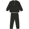 Kids Unisex Terry Henley Sweatshirt & Jogger Set, Black - Mixed Apparel Set - 1 - thumbnail