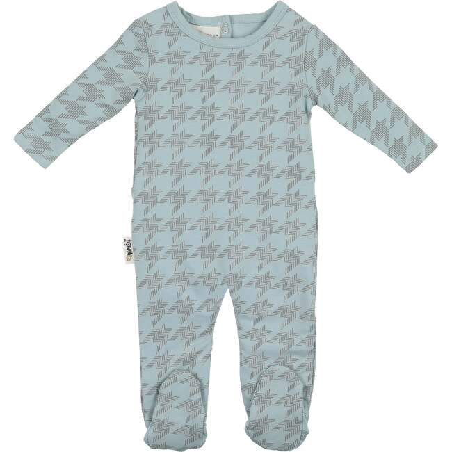 Houndstooth Long Sleeve Footie, Powder Blue - Footie Pajamas - 1