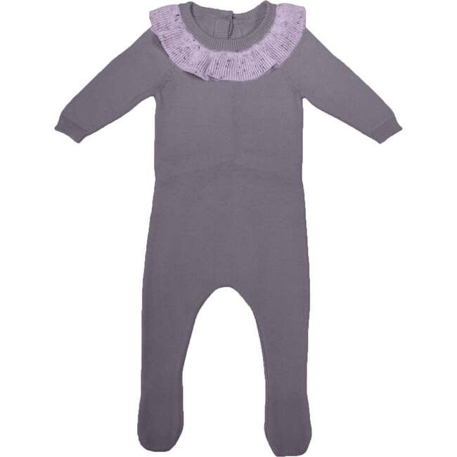 Flecked Collar Long Sleeve Footie, Lavender