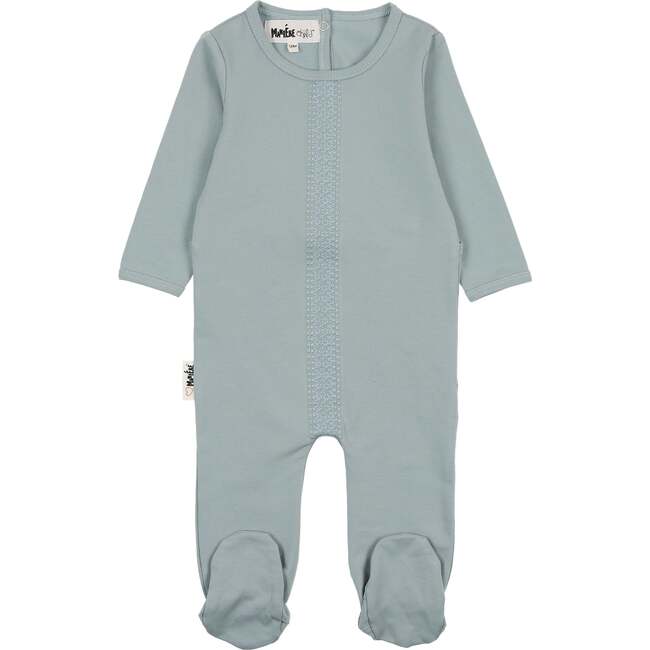 Elegant Embroidered Long Sleeve Footie, Powder Blue - Footie Pajamas - 1