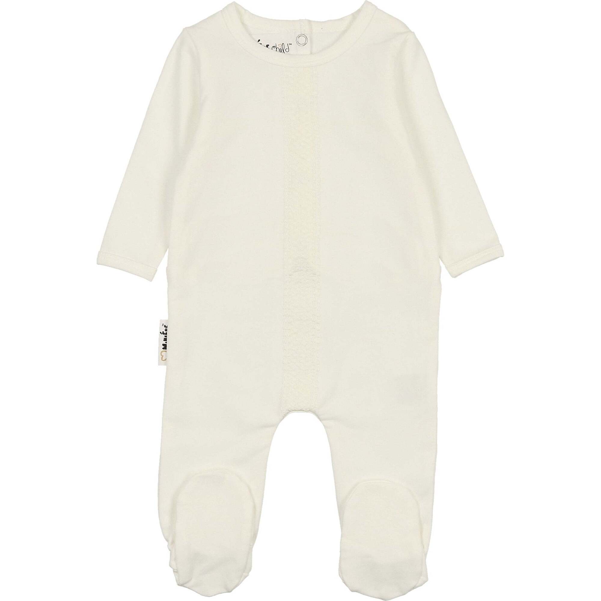 Elegant Embroidered Long Sleeve Footie, Cream - Footie Pajamas - 1