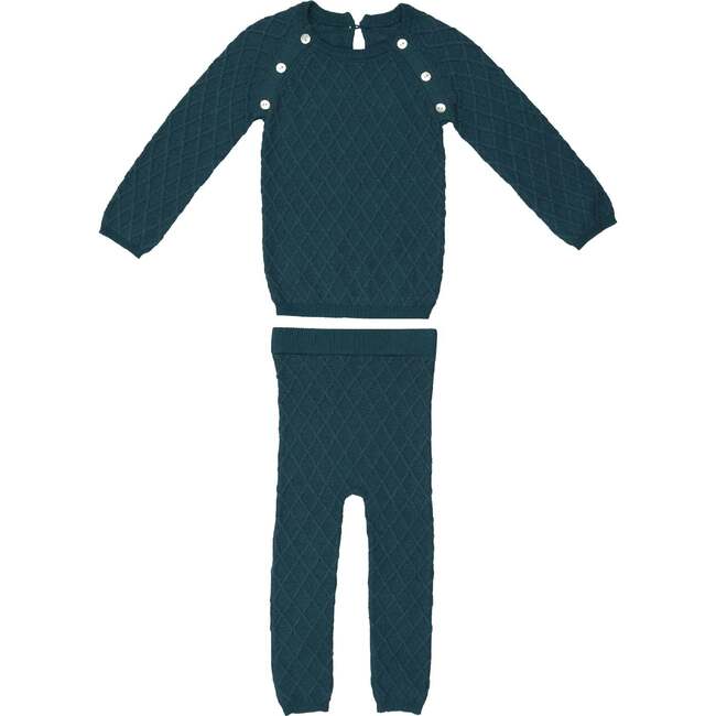 Diamond Knit Shoulder Snap Long Sleeve Sweater & Pant 2-Piece2-Piece Set, Deep Teal