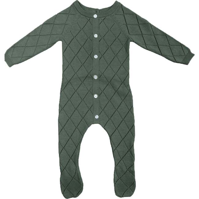 Diamond Pointelle Long Sleeve Footie, Pine