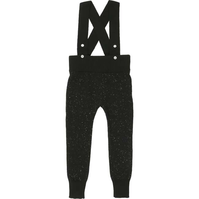 Flecked Cross Strap Ribbed Waist & Cuff Pant Overalls, Black