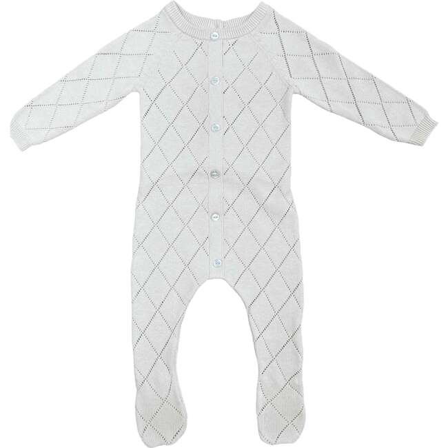 Diamond Pointelle Long Sleeve Footie, Ivory