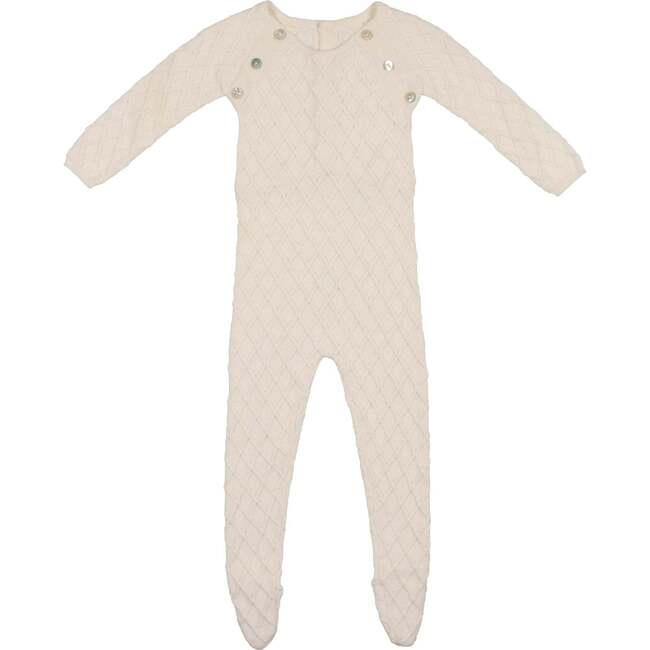 Diamond Knit Long Sleeve Footie, Ivory - Footie Pajamas - 1