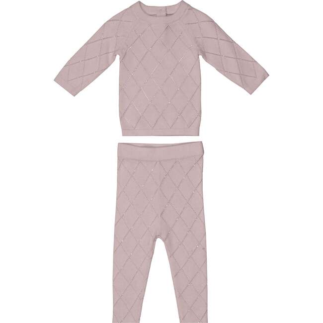 Diamond Pointelle Long Sleeve Top & Pant 2-Piece Set, Pale Mauve - Mixed Apparel Set - 1