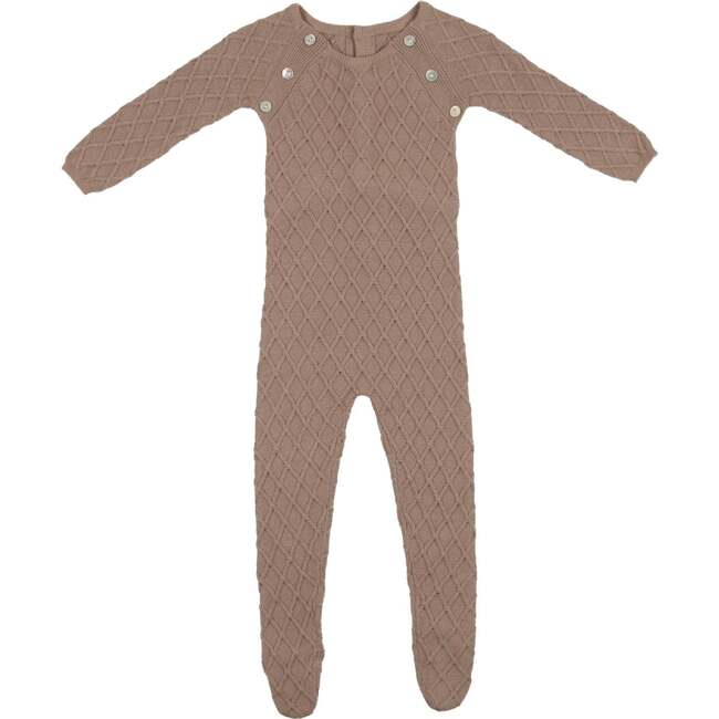 Diamond Knit Long Sleeve Footie, Beige