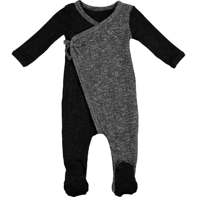 Flecked Wrap Long Sleeve Footie, Black