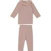 Flecked Lace Collar Long Sleeve Top & Pant 2-Piece Set, Pale Mauve - Mixed Apparel Set - 1 - thumbnail