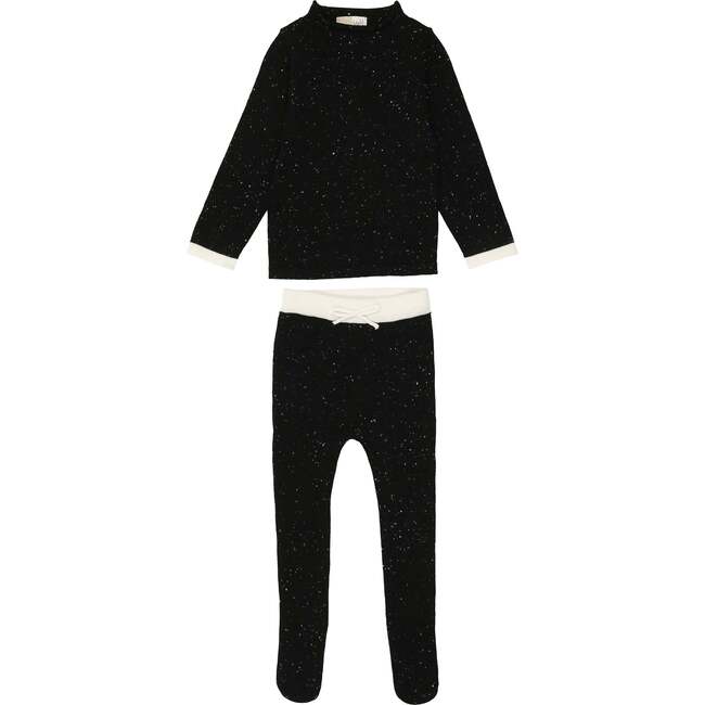 Flecked Turtle Neck Sweater & Pant 2-Piece Set, Black