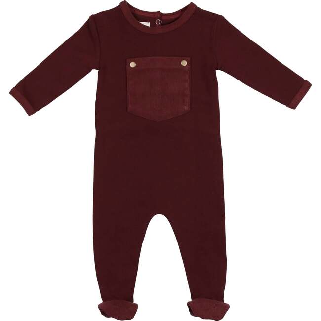 Corduroy Pocket Long Sleeve Footie, Burgundy