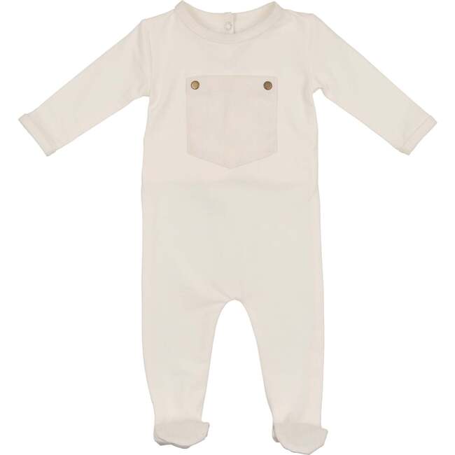 Corduroy Pocket Long Sleeve Footie, Ivory