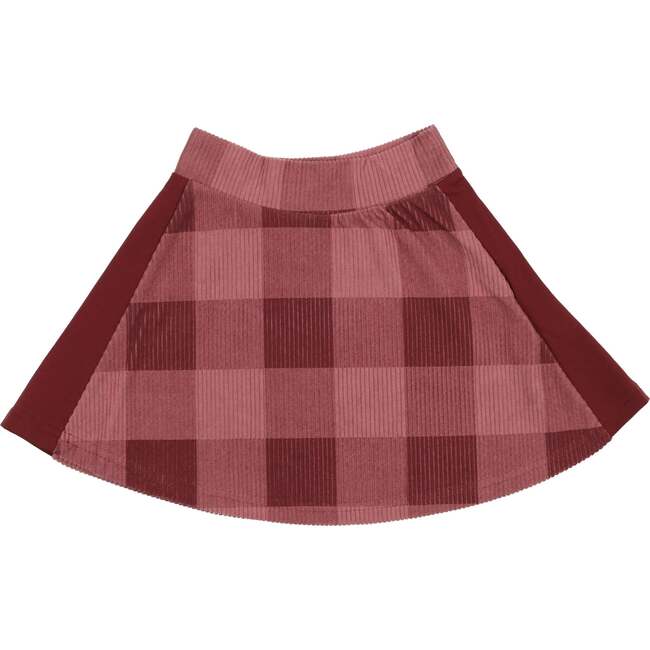 Corduroy Plaid Panel Solid Side A-Line Short Skirt, Mauve