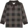 Corduroy Plaid Panel Long Sleeve Polo Shirt, Navy - Polo Shirts - 1 - thumbnail