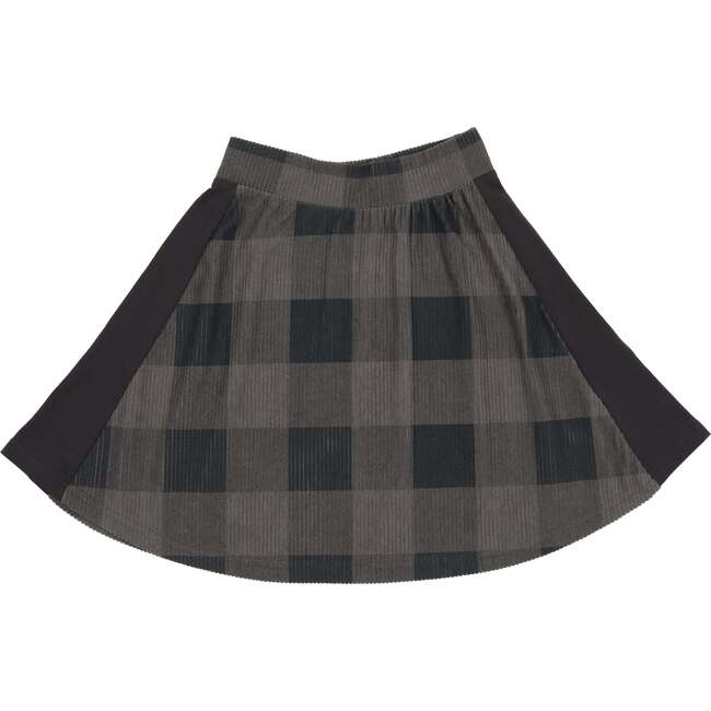 Corduroy Plaid Panel Solid Side A-Line Short Skirt, Navy