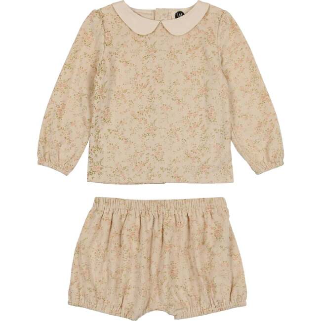 Corduroy Peter Pan Collar Top & Shorts 2-Piece Set, Apricot