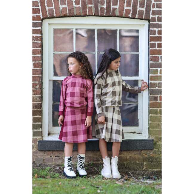 Corduroy Plaid Panel Solid Side A-Line Short Skirt, Mauve - Skirts - 2