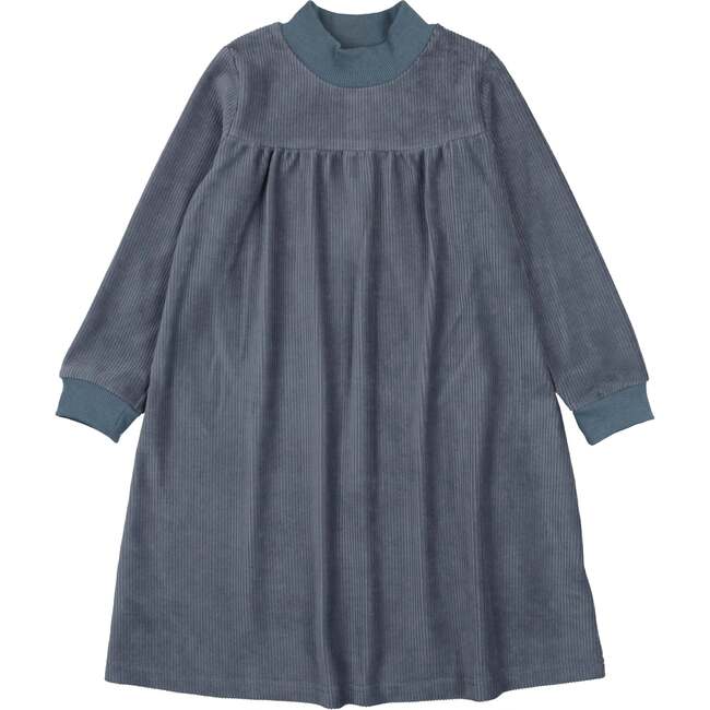 Corduroy Essentials Mao Collar Long Sleeve Relaxed Fit Dress, Blue