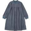 Corduroy Essentials Mao Collar Long Sleeve Relaxed Fit Dress, Blue - Dresses - 1 - thumbnail