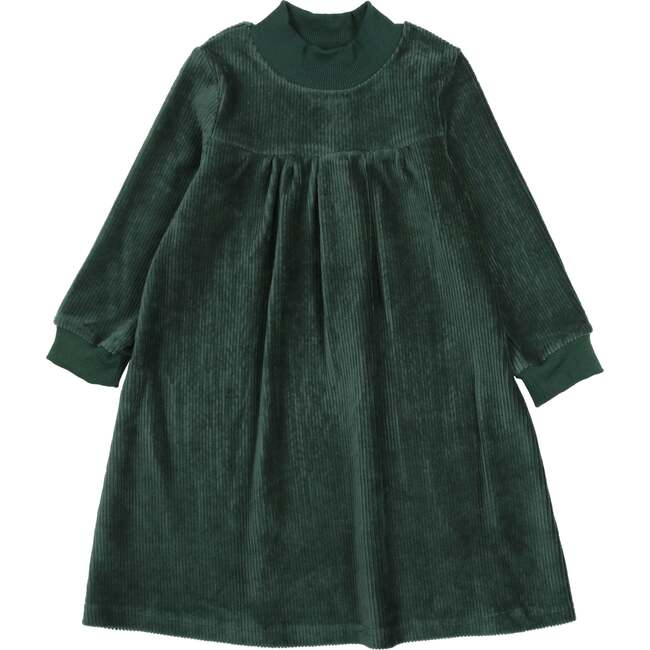 Corduroy Essentials Mao Collar Long Sleeve Relaxed Fit Dress, Teal - Dresses - 1