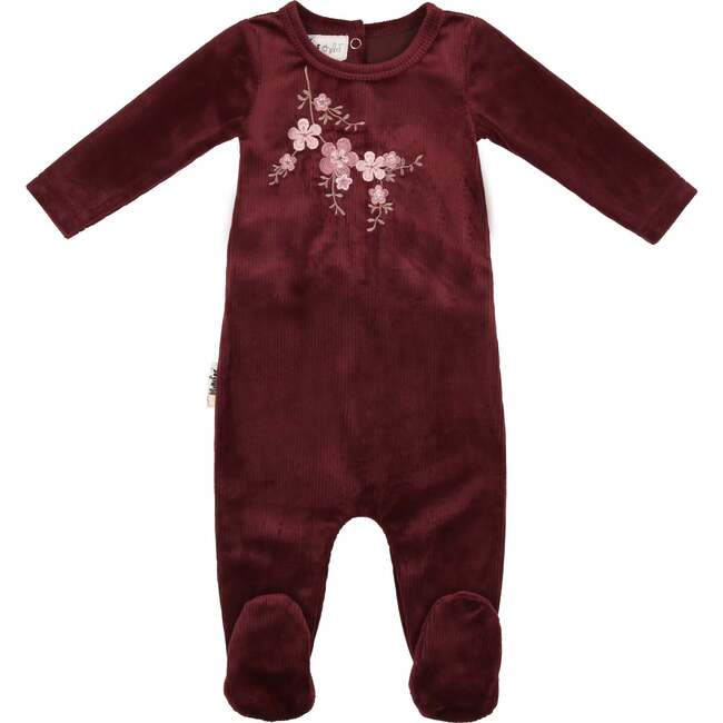 Cherry Blossom Long Sleeve Footie, Burgundy