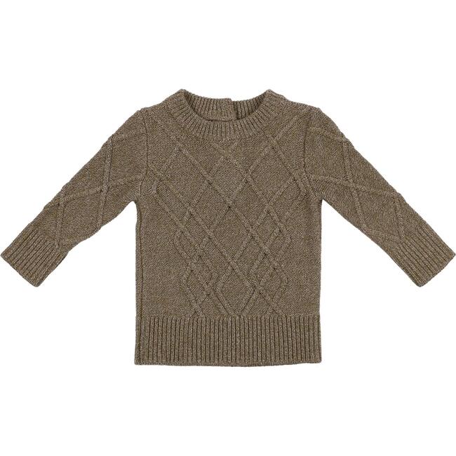 Chunky Cable Knit Ribbed Collar Sweater, Heather Taupe