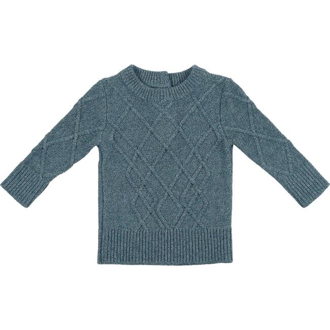 Chunky Cable Knit Ribbed Collar Sweater, Texture Blue