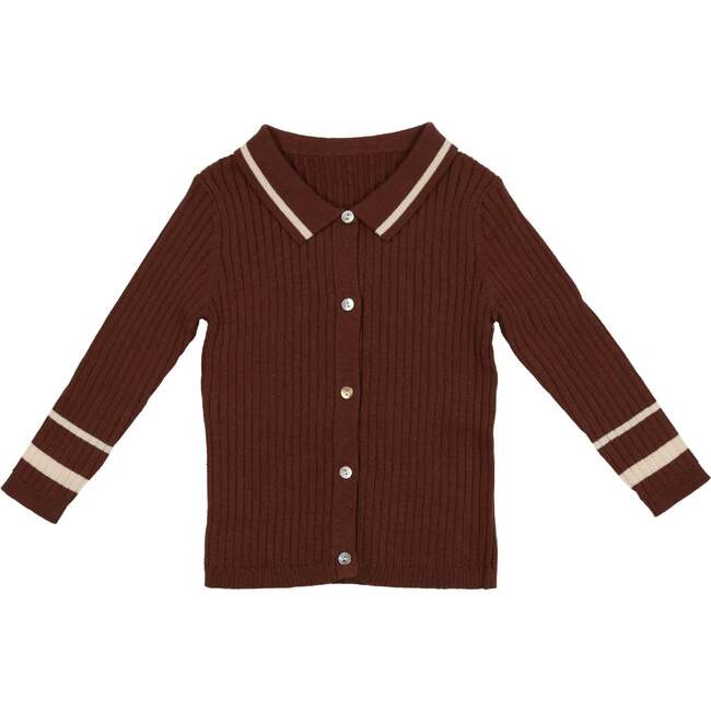 Classic Collar Contrast Stripe Cardigan, Brown