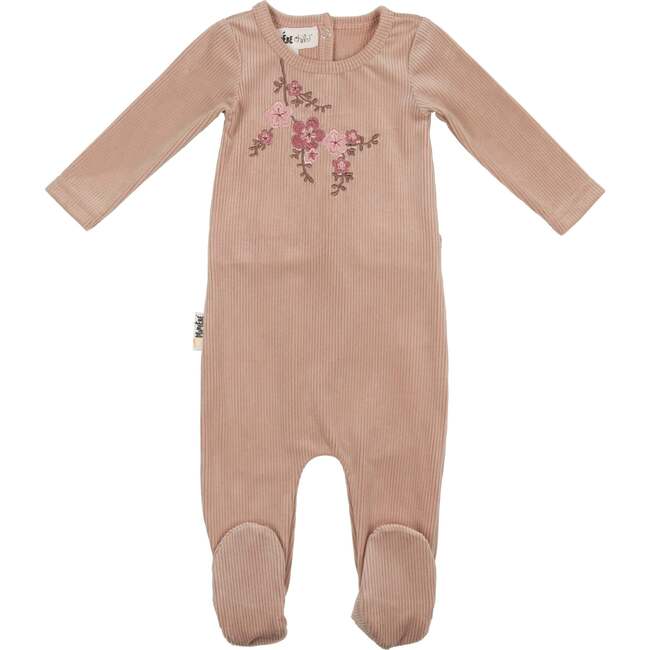 Cherry Blossom Long Sleeve Footie, Beige