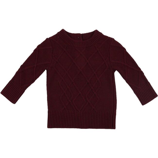 Chunky Cable Knit Ribbed Collar Sweater, Burgundy