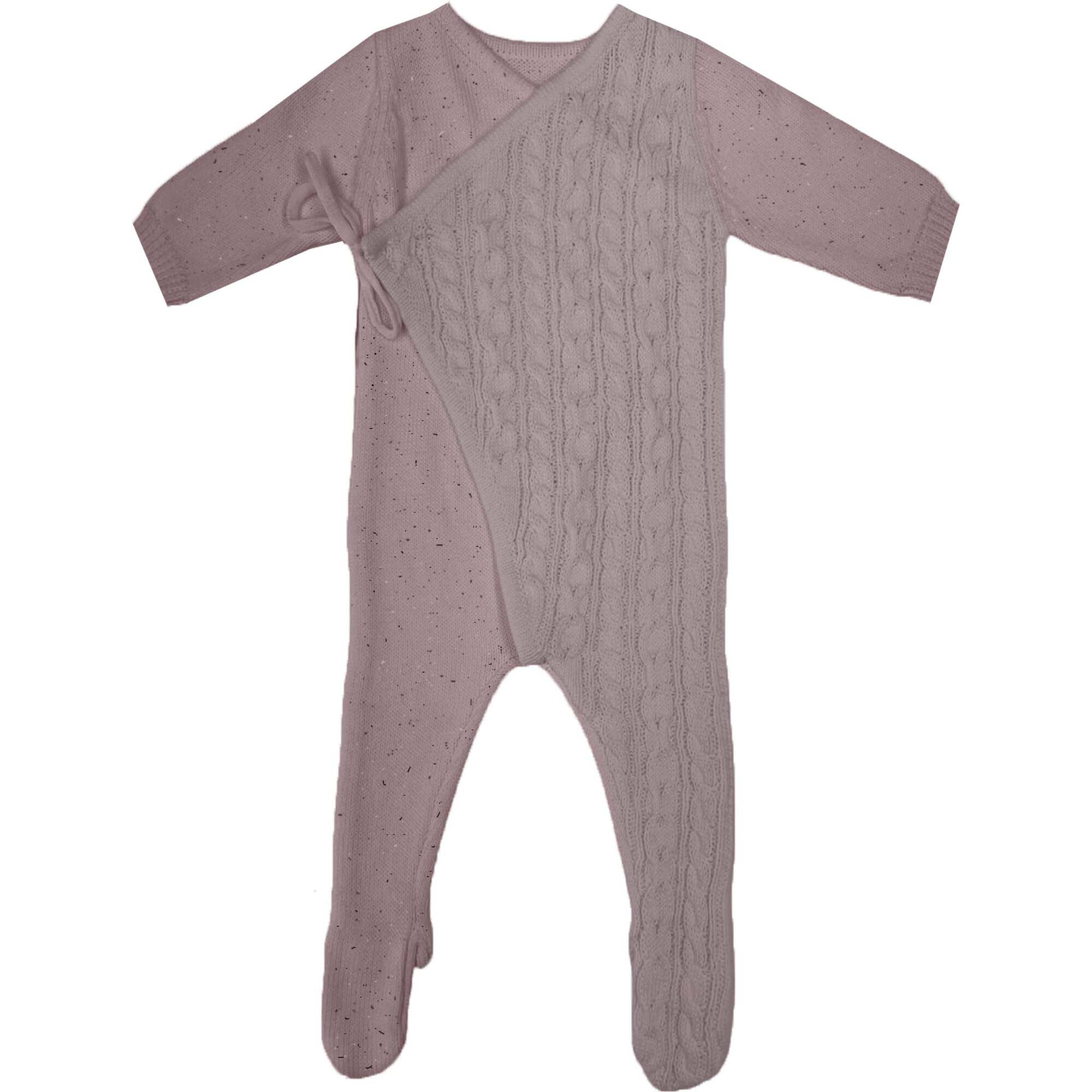 Cable Wrap Long Sleeve Footie, Pale Pink - Footie Pajamas - 1