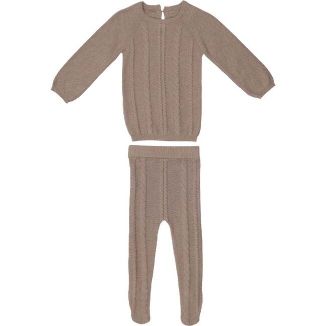 Cable Knit Long Sleeve Sweater & Pant 2-Piece Set, Sand - Mixed Apparel Set - 1