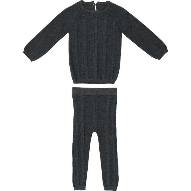 Cable Knit Long Sleeve Sweater & Pant 2-Piece Set, Charcoal